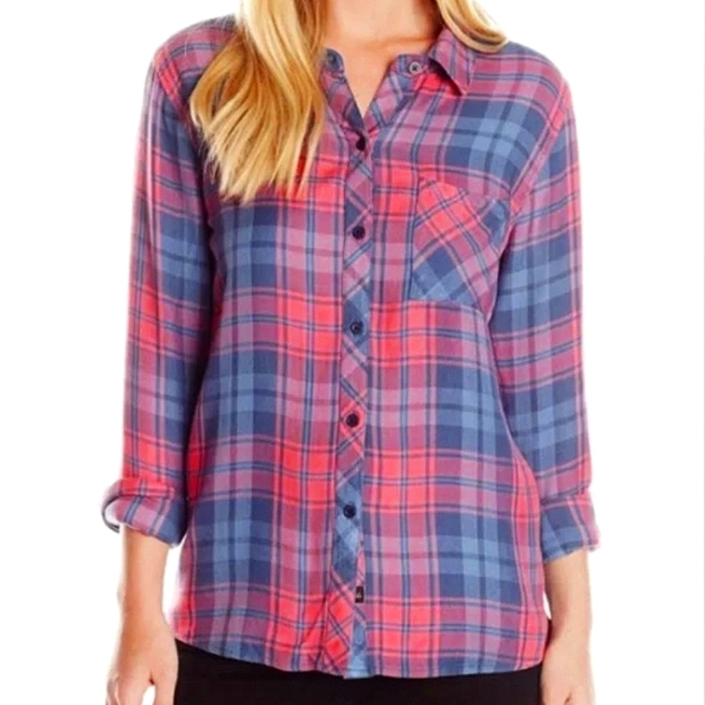 Rails Plaid Hunter Button Down Shirt Relaxed Fit Long Sleeves Pink Blue Black